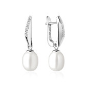 Cercei argint cu perle naturale albe si pietre, cu tortita DiAmanti SK21223EL_W-G